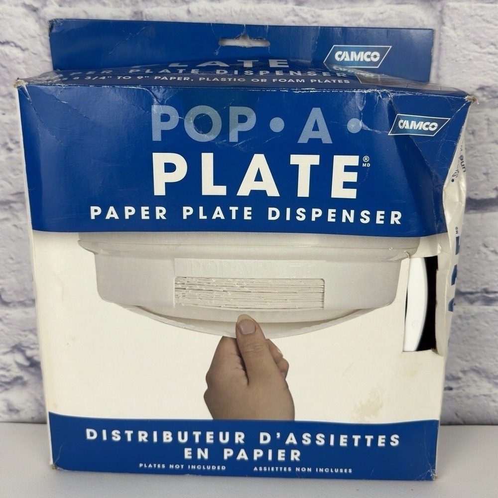 Camco POP A PLATE Paper Plastic Plate Dispenser Holds 125 Plates White